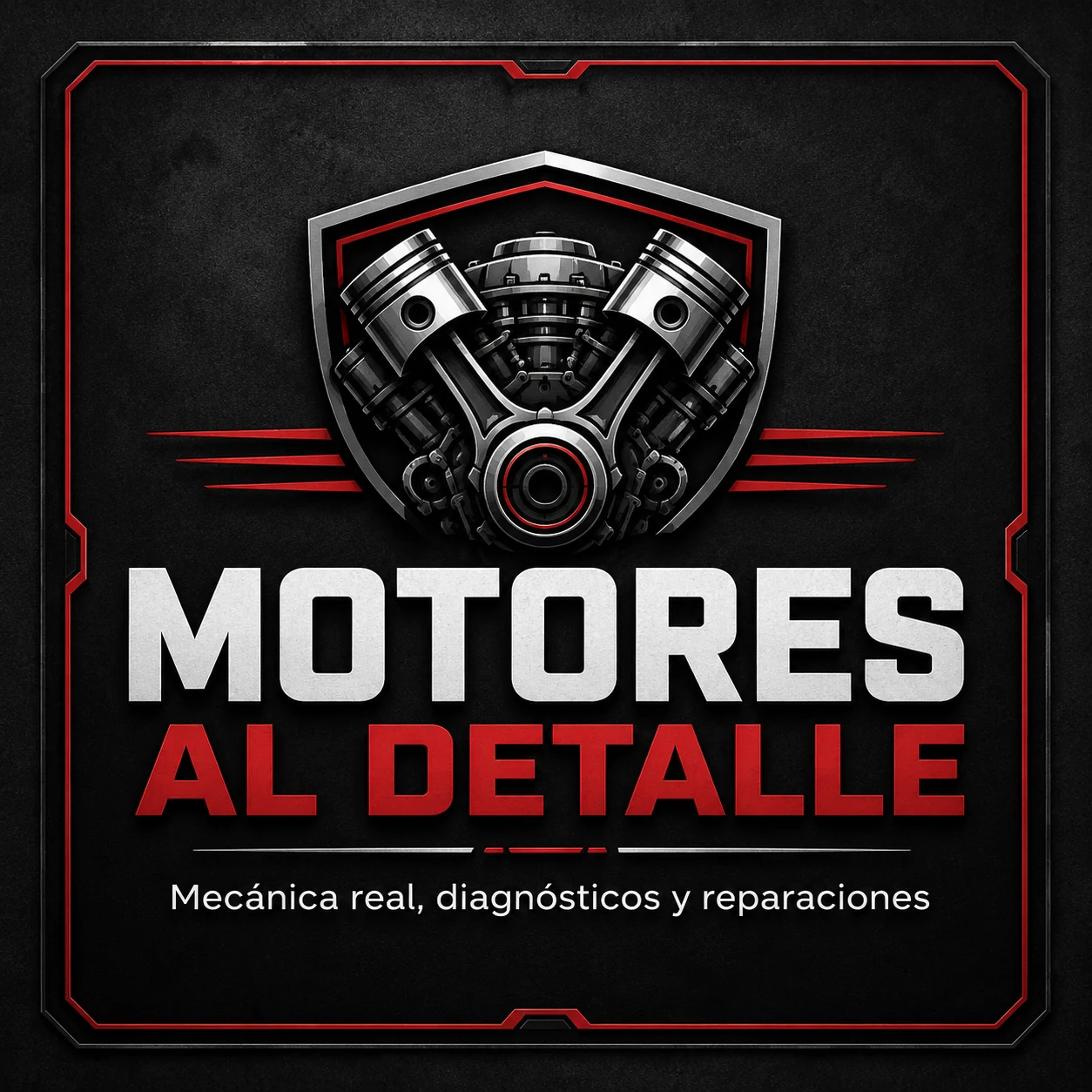 Identidad visual de Motores al Detalle con el lema Mecánica real, diagnósticos y reparaciones