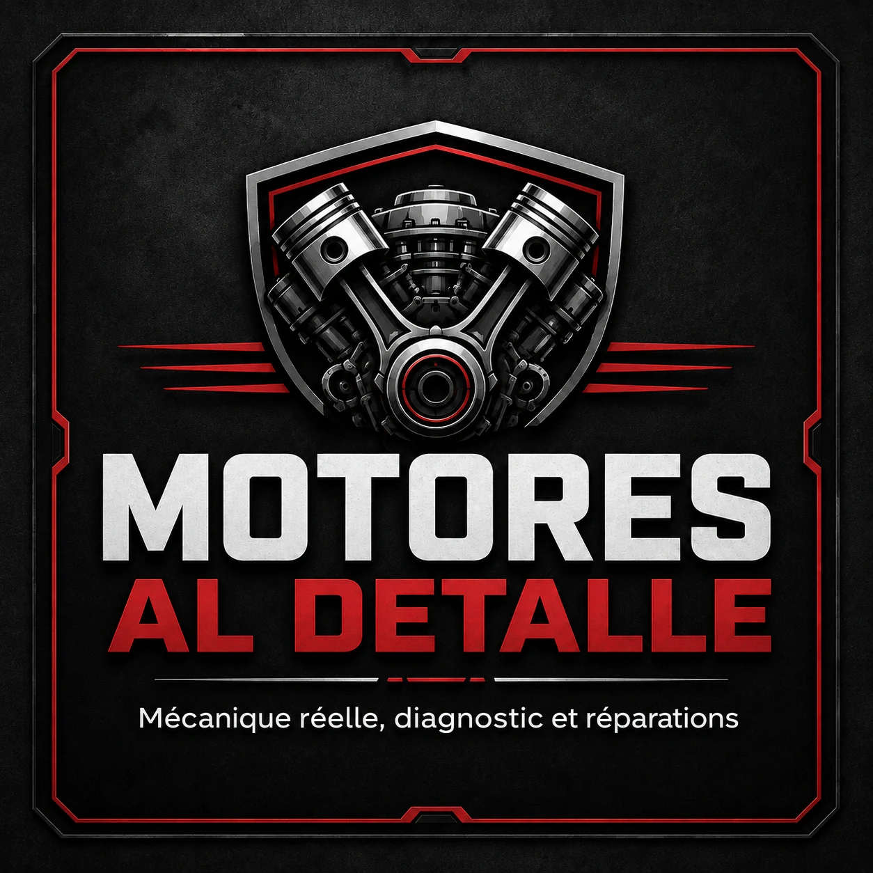 Identité visuelle de Motores al Detalle avec la devise Mécanique réelle, diagnostic et réparations