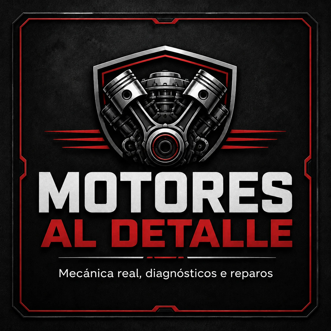 Identidade visual da Motores al Detalle com o lema Mecânica real, diagnósticos e reparos