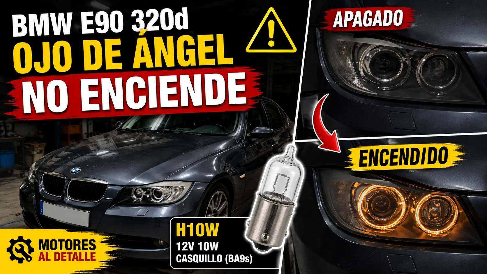 BMW E90 con un ojo de ángel apagado y bombilla H10W