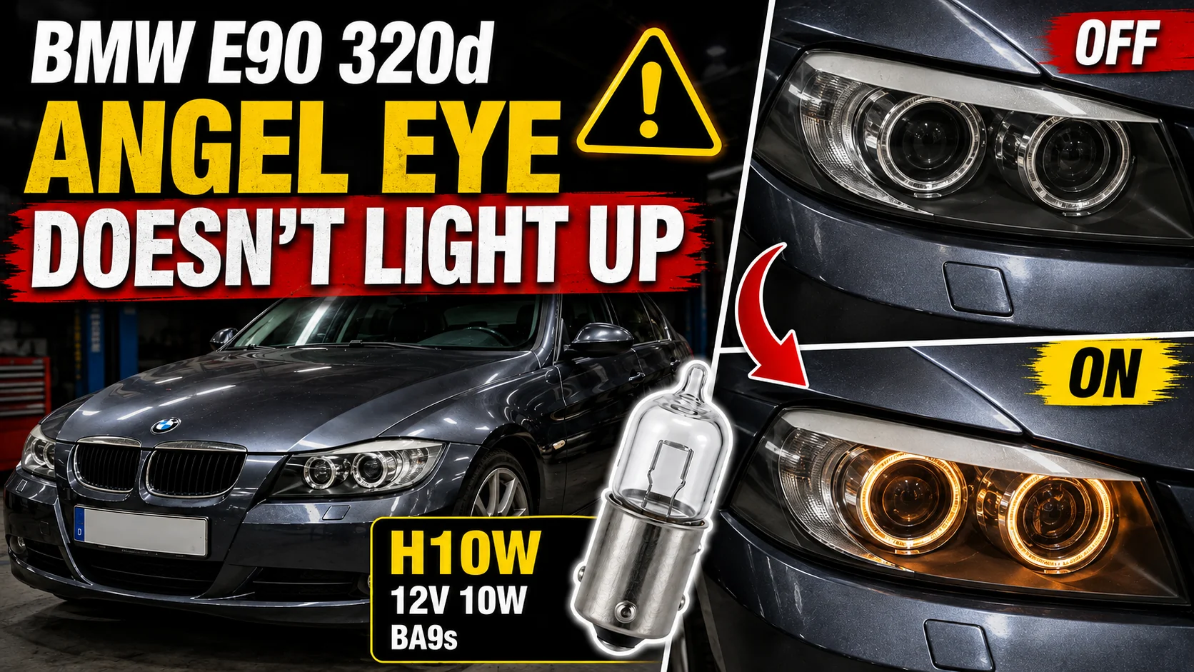 Before and after replacing the H10W angel eye bulb on a BMW E90
