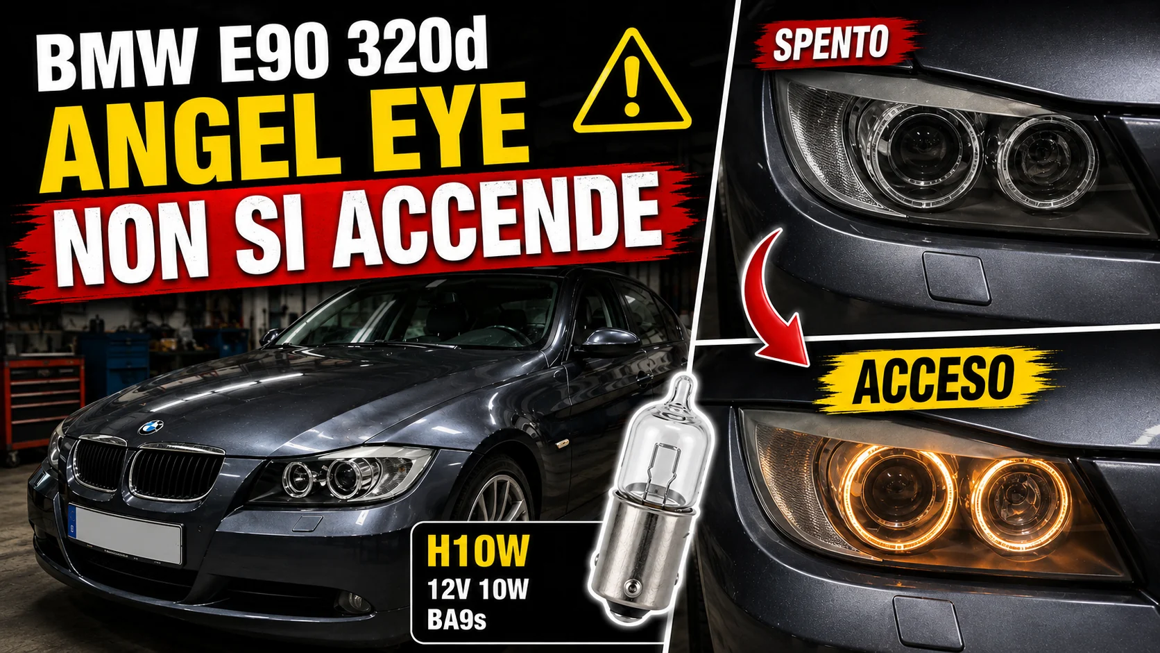 Prima e dopo la sostituzione della lampadina H10W degli angel eyes su una BMW E90