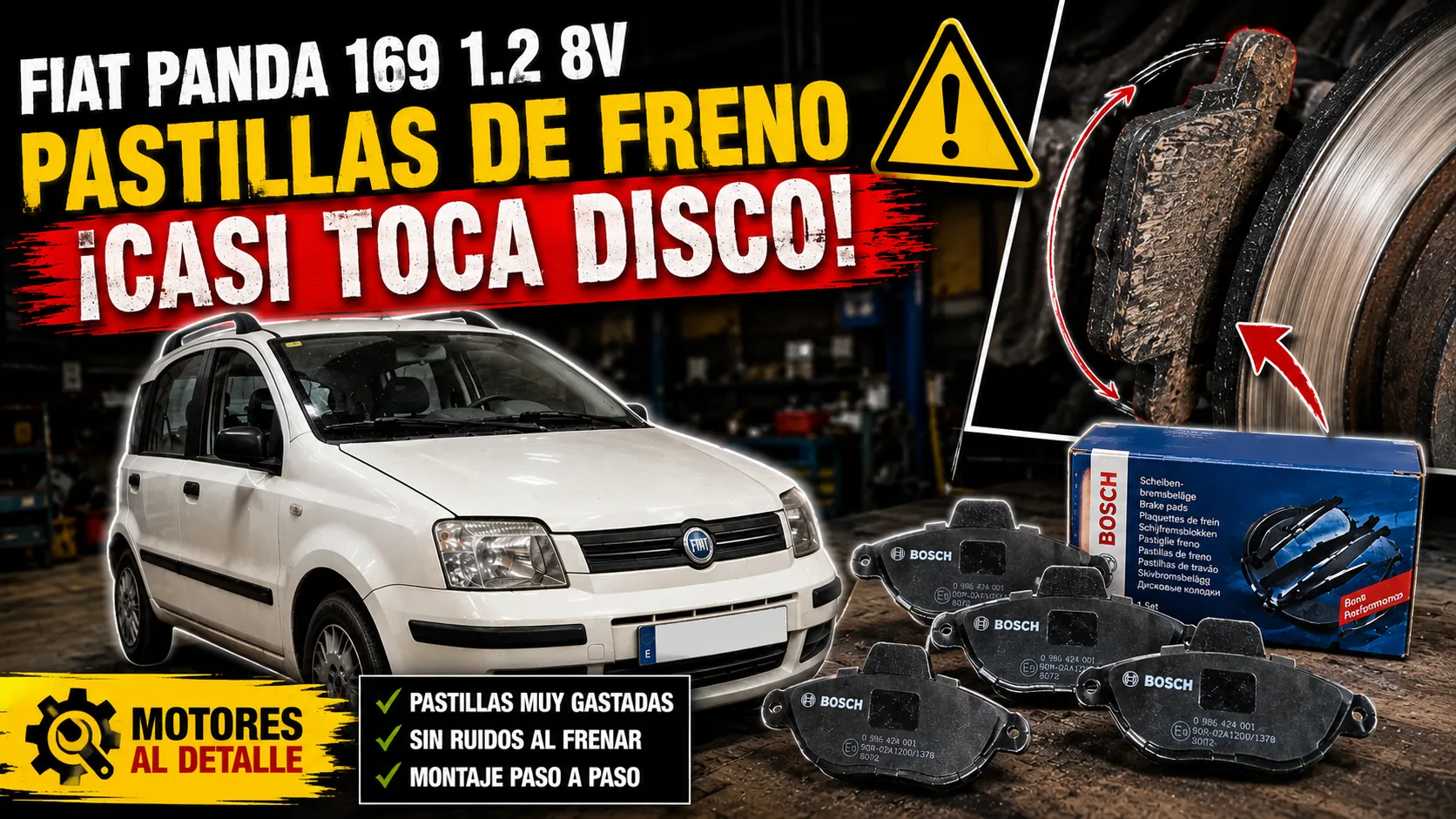 Fiat Panda y elementos del cambio de pastillas de freno delanteras