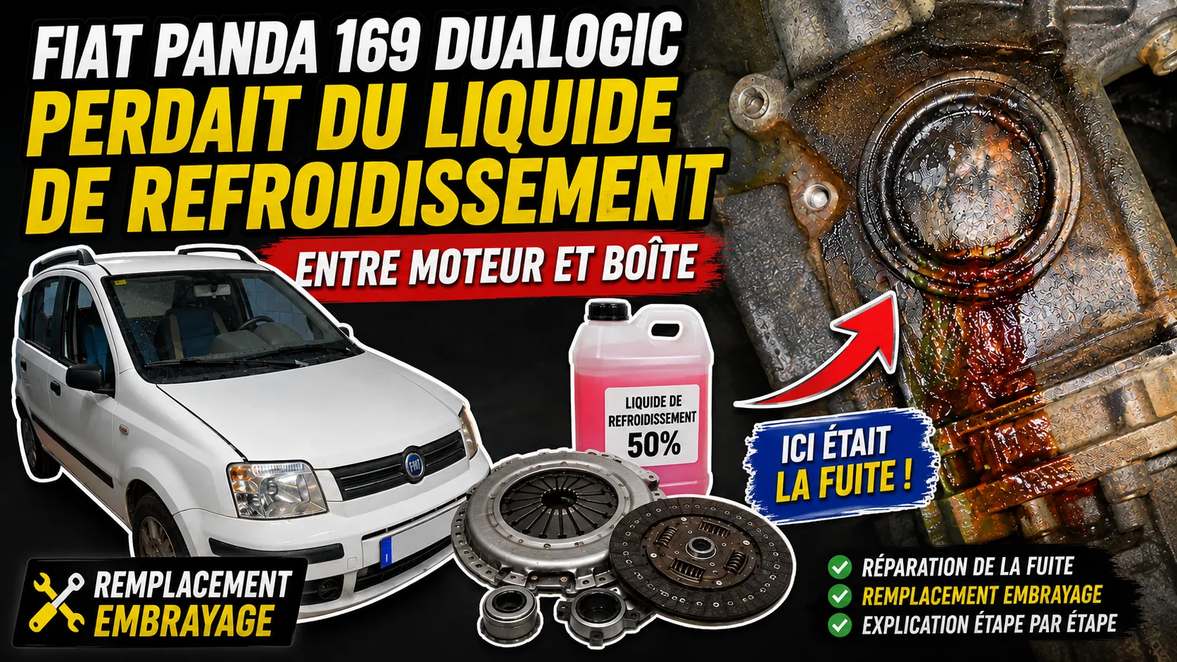 Fiat Panda 169, embrayage et zone de la fuite de liquide